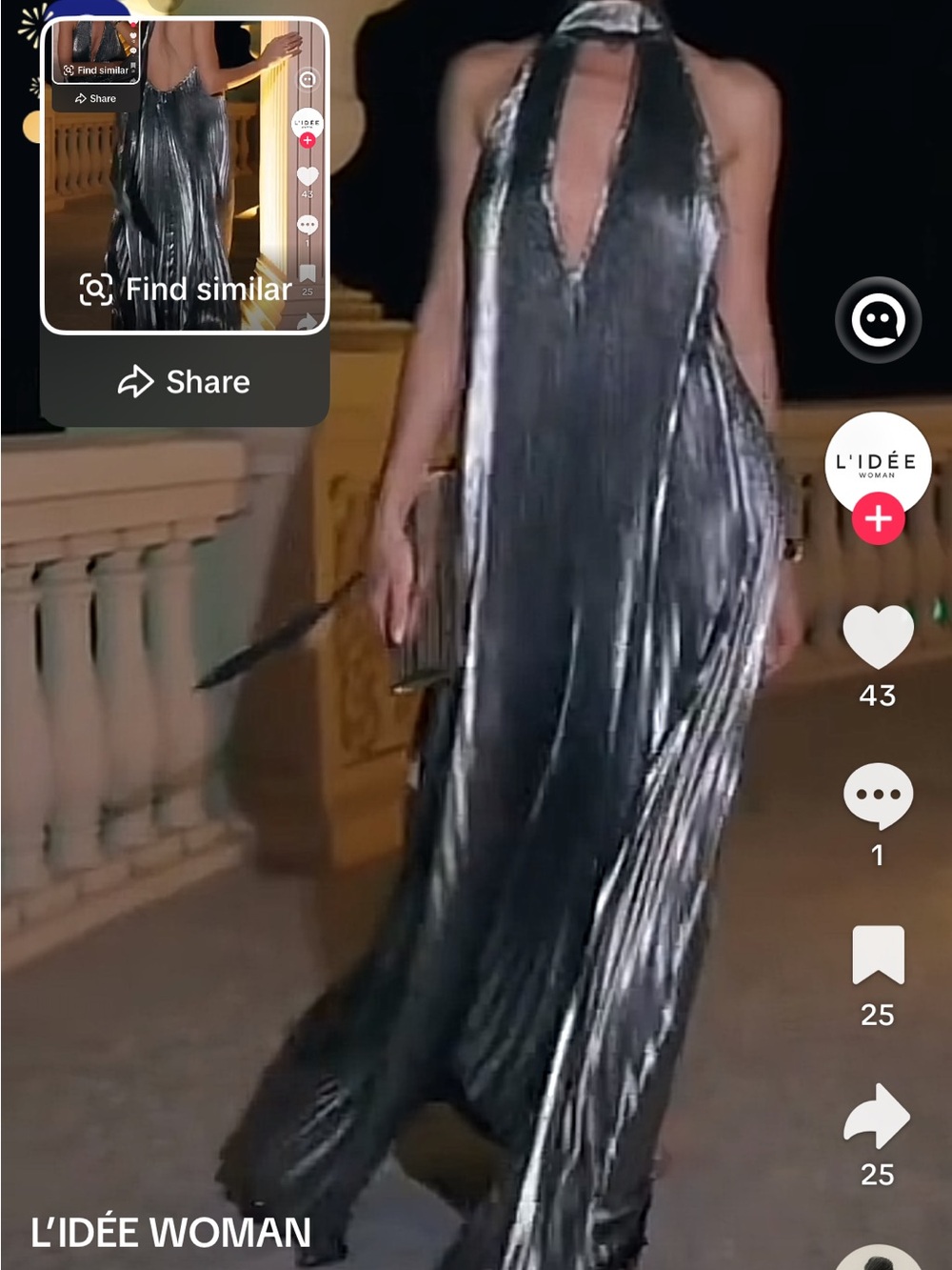 L'IDÉE Opera gown in gunmetal shimmer